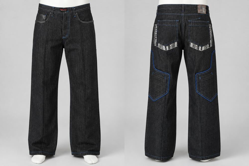 Red Ape Authentic Jeans Mens 38 Black Cargo Baggy Bootcut Y2K Hip Hop Denim